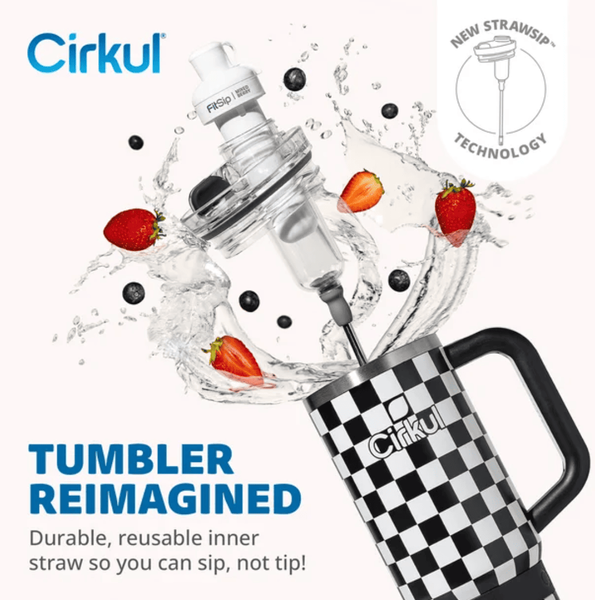 Термокружка с ручкой Cirkul All-Day StrawSip Black Checkmate из нержавеющей стали 887 мл 9901 фото