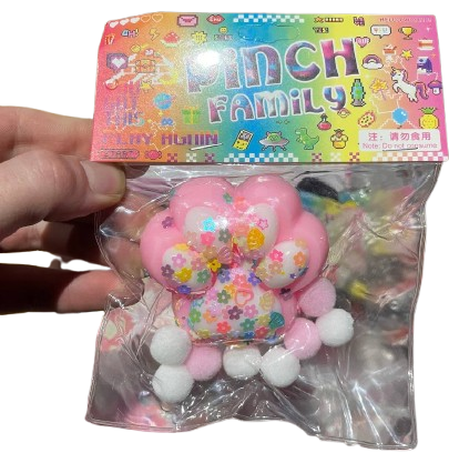 Игрушка-антистресс Таба Лапка Pinch Family Сквиш Лапка Котика розово-белая с блестками 7731 фото