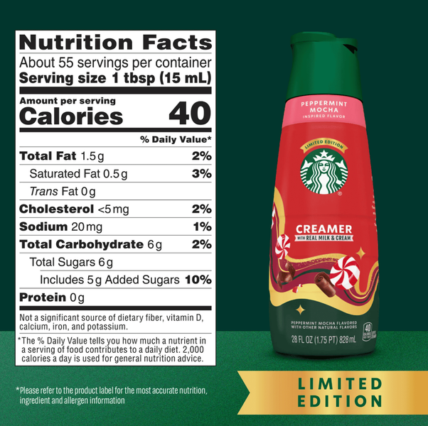 Вершки для кави Starbucks Peppermint Mocha Flavored Coffee Creamer 828мл 9516 фото