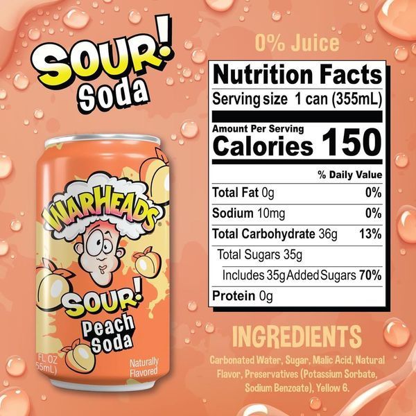 Кисла газована вода Warheads Sour Peach Soda 355 мл 6844 фото