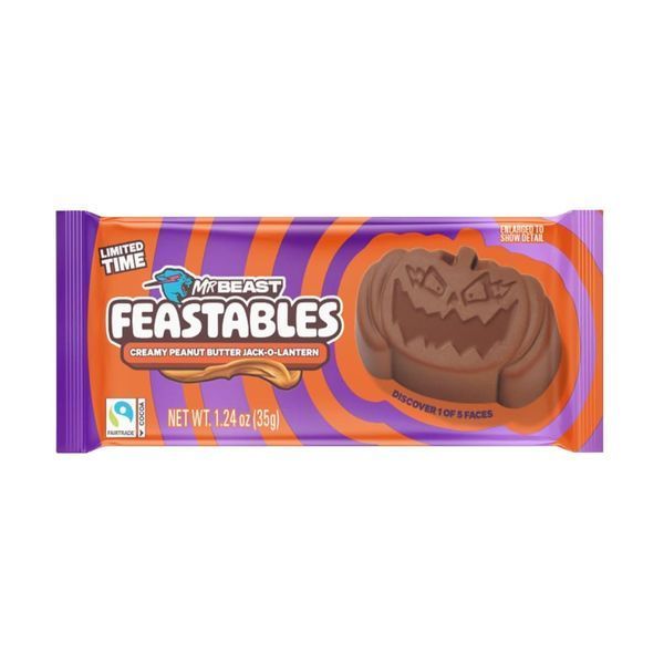 Шоколадні цукерки Feastables MrBeast Peanut Butter Jack-O-Lantern Pumpkin 35г 9367 фото