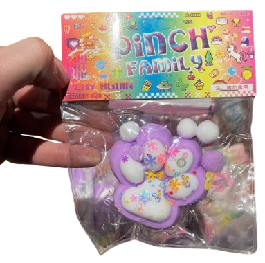 Игрушка-антистресс Таба Лапка Pinch Family Сквиш Лапка Котика фиолетово-белая с блестками 7734 фото