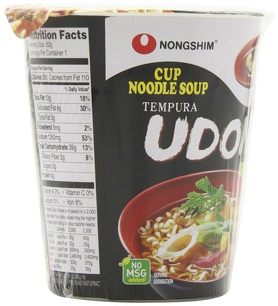 Лапша быстрого приготовления Nongshim Cup Noodle Soup Tempura Udon 62g 5830 фото