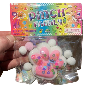 Игрушка-антистресс Таба Лапка Pinch Family Сквиш Лапка Котика бело-розовая с блестками 7735 фото