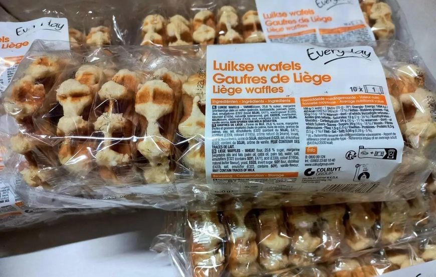 Бельгійські лєжзькі цукрові вафлі з шоколадом Liege wafels cocoa Everyday 600g 5159 фото