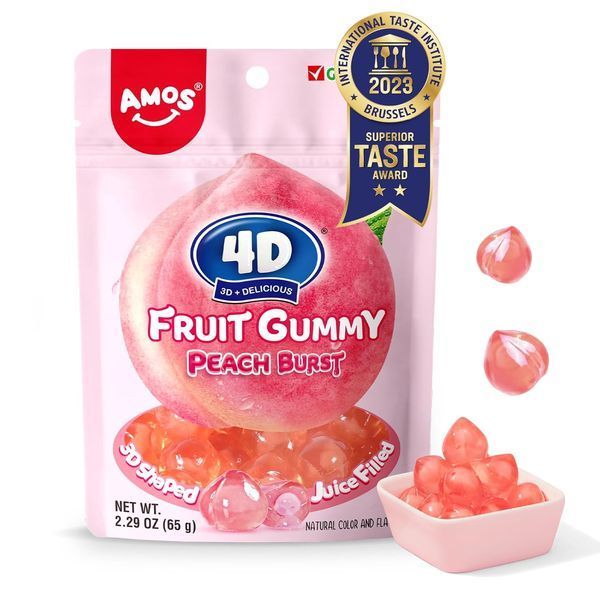 Желейні цукерки Amos 4D Fruit Gummy Peach Burst 65г 8603 фото