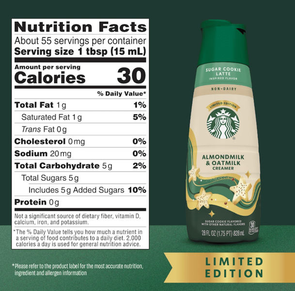 Рослинні вершки для кави Starbucks Non-Dairy Sugar Cookie Latte Coffee Creamer 828 мл 9522 фото