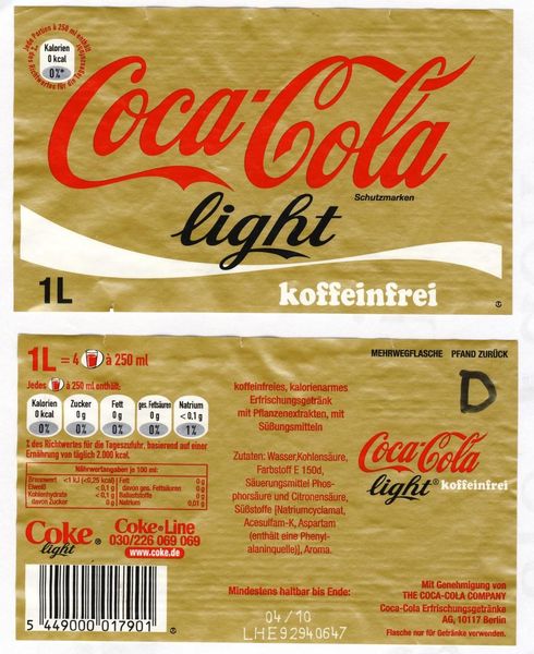 Напій Coca-Cola Light Koffeinfrei, 1 л 5499 фото