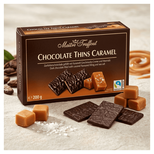 Шоколадні цукерки Maitre Truffout Chocolate Thins Caramel 200г 11154 фото