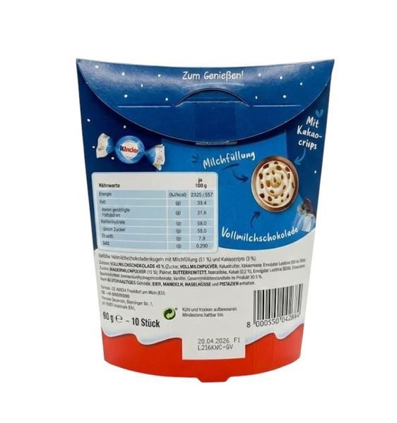 Шоколадні цукерки Kinder Choco Balls Milk & Crispy Bits Sensation 90г 10060 фото