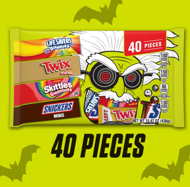 Набор шоколадных конфет Halloween Candy Snickers Skittles Twix Life Savers 40шт, 438г 9376 фото