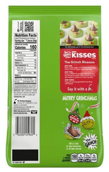 Шоколадні цукерки Hershey's Kisses Milk Chocolates Grinch 959г 10014 фото