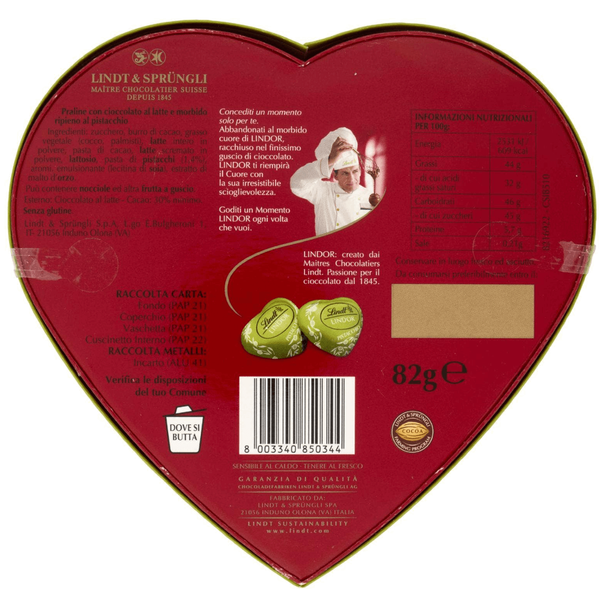 Коробка шоколадных конфет Lindt Lindor Scatola Cuore Pistacchio 82г 8066 фото