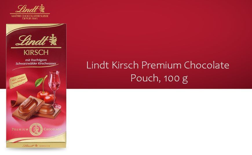 Молочний шоколад із вишневим лікером Lindt Kirsch Premium Chocolate 100г 7842 фото