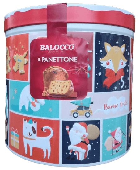 Рождественский кекс Панеттоне Balocco il Panettone с изюмом в коллекционном железном ящике Aria di Natale 750г 7794 фото