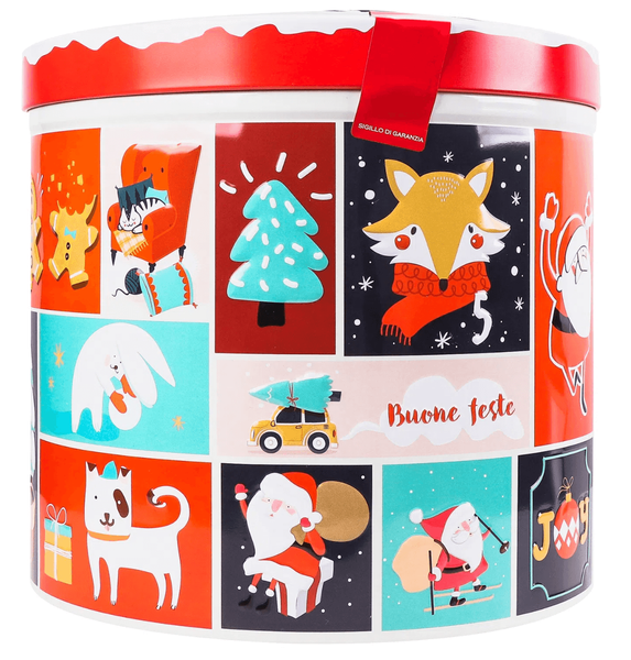 Рождественский кекс Панеттоне Balocco il Panettone с изюмом в коллекционном железном ящике Aria di Natale 750г 7794 фото