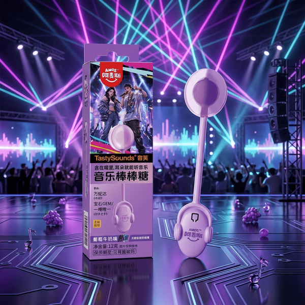 Льодяник Amos Tasty Sounds Audio Lollipop Grape Milk Flavor 12г 11630 фото