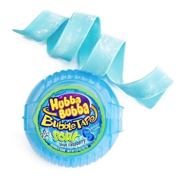 Жвачка Hubba Bubba Blue Raspberry Bubble Tape Sour Блок 12х56 g 4436 фото