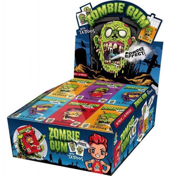 Жувальні гумки Zombie Gum Bubble Wit Tattoos Gumy Owocowe Z Efektem Dymu 10шт 35г 7497 фото