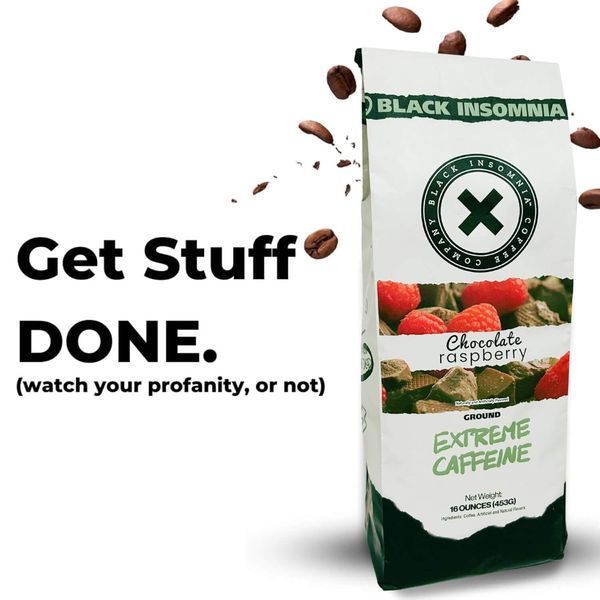 Мелена кава Black Insomnia Extreme Caffeine Coffee з ароматом шоколаду та малини 453 г 7645 фото