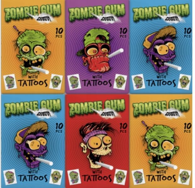 Жувальні гумки Zombie Gum Bubble Wit Tattoos Gumy Owocowe Z Efektem Dymu 10шт 35г 7497 фото