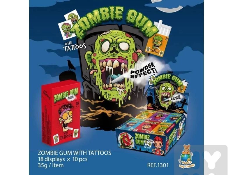 Жувальні гумки Zombie Gum Bubble Wit Tattoos Gumy Owocowe Z Efektem Dymu 10шт 35г 7497 фото