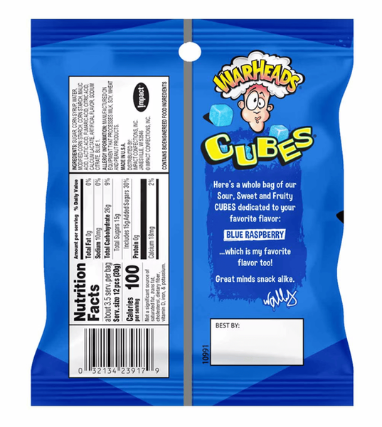 Желейные конфеты Warheads Blue Raspberry Cubes 99г 8931 фото