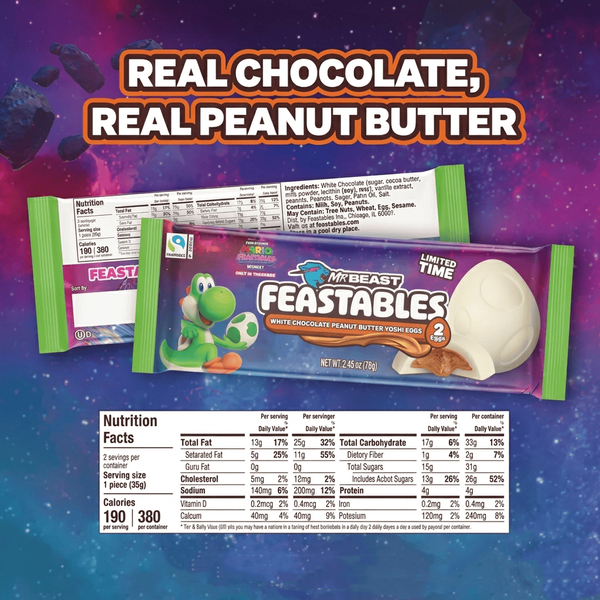 Шоколадні яйця Feastables The Super Mario Galaxy White Chocolate Peanut Butter Yoshi Egg 70 г (Деформовані) 11434 фото