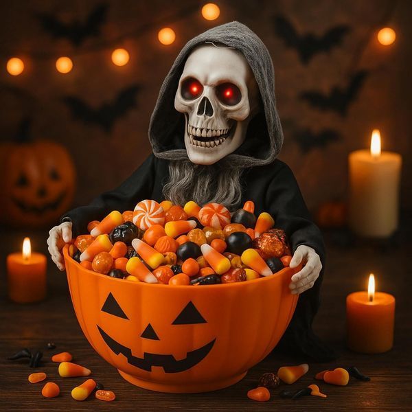 Конфетница Halloween Мрачный Жнец с красными глазами и звуком 9432 фото