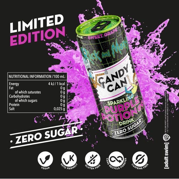 Газированный напиток Candy Can Rick and Morty Purple Potio Sugar Free со вкусом винограда 330мл 7547 фото