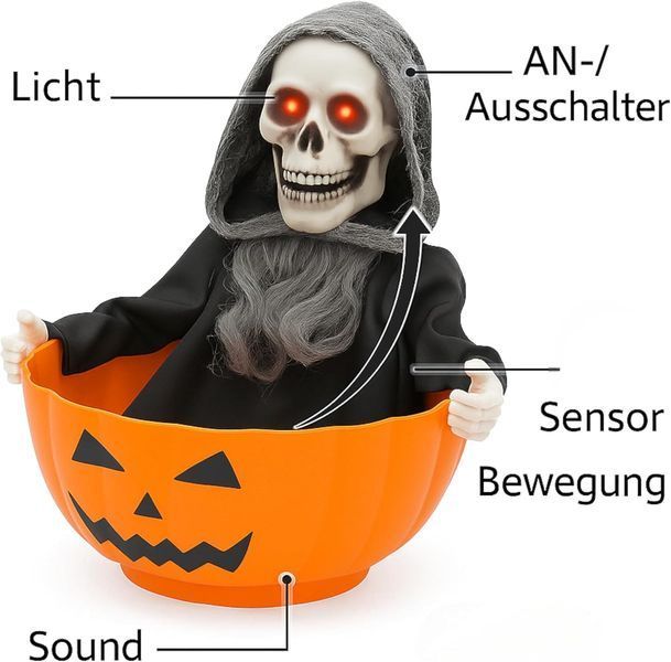 Конфетница Halloween Мрачный Жнец с красными глазами и звуком 9432 фото