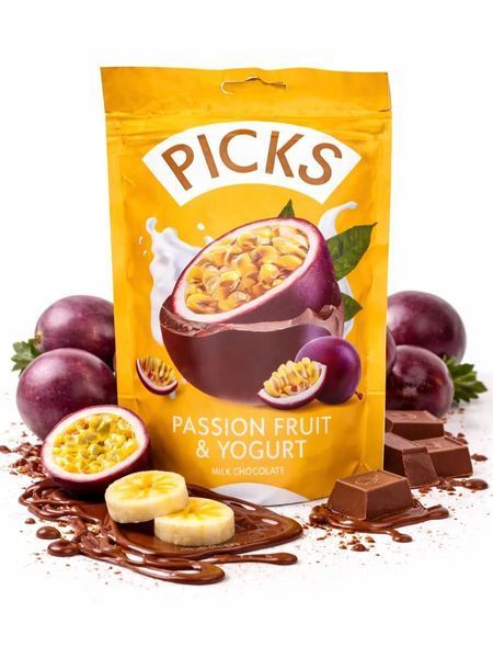 Субліматовані фрукти в шоколаді Pergale Picks Passion Fruit & Yoghurt Milk Cocoa 90г 10413 фото