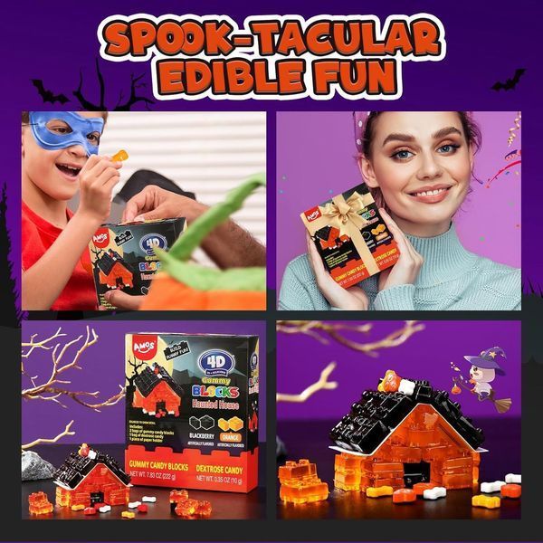 Жевательные конфеты Amos Halloween 4D Gummy Blocks Haunted House 232 г 7266 фото