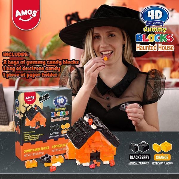 Жевательные конфеты Amos Halloween 4D Gummy Blocks Haunted House 232 г 7266 фото