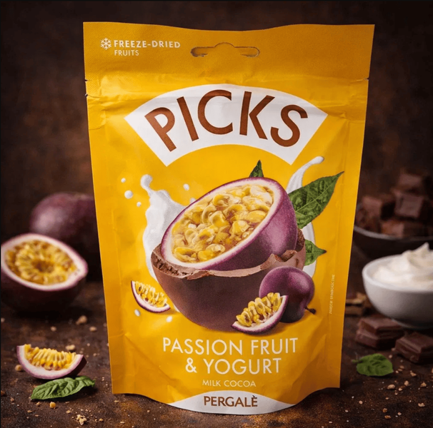 Субліматовані фрукти в шоколаді Pergale Picks Passion Fruit & Yoghurt Milk Cocoa 90г 10413 фото