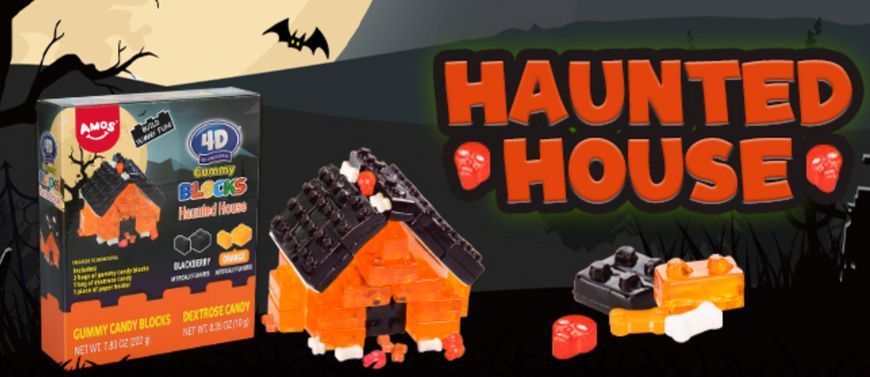 Жевательные конфеты Amos Halloween 4D Gummy Blocks Haunted House 232 г 7266 фото