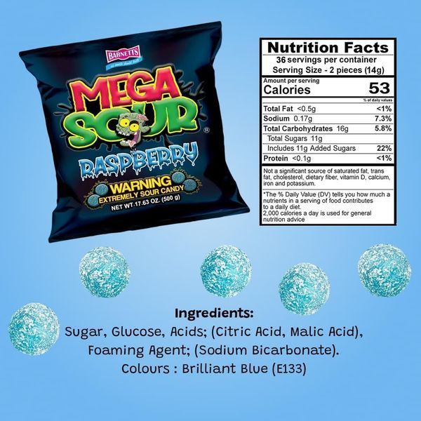 Кислые конфеты Barnetts Sweets Mega Sour Raspberry Candy 104г 11538 фото