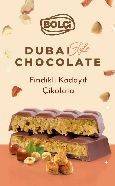 Дубайський шоколад з фундуком Bolci Dubai Kadayif Chocolate with Hazelnut 100г 8130 фото