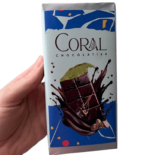 Дубайский шоколад Coral Chocolatier с фисташковой начинкой и катаифи 200 г. 7900 фото