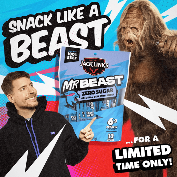 Мини палочки из говядины Jack Link's MrBeast Zero Sugar Mini Beef Sticks Original 12шт, 170г 9925 фото