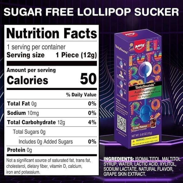Леденец Amos Tasty Sounds Audio Lollipop Cola Flavor 12г 11219 фото