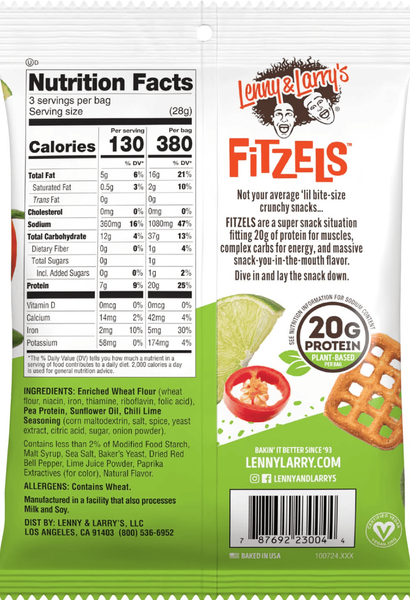 Снеки Lenny and Larry's Fitzels Protein Pretzels Chilli Lime Time 85г 10822 фото