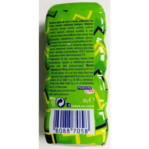 Кисла жуйка Mentos Sour Gum зі смаком Зелене яблуко 30 g 5046 фото