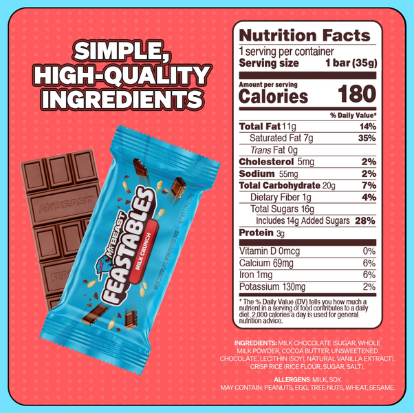 Шоколадный батончик Feastables MrBeast Milk Chocolate Crunch Bar 35 г 7755 фото