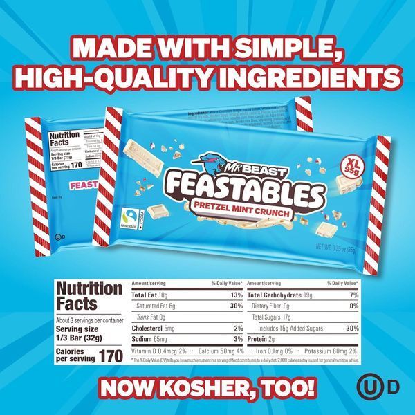 Шоколад&nbsp;Feastables MrBeast Pretzel Mint Fudge Crunch Bar 95г 10076 фото
