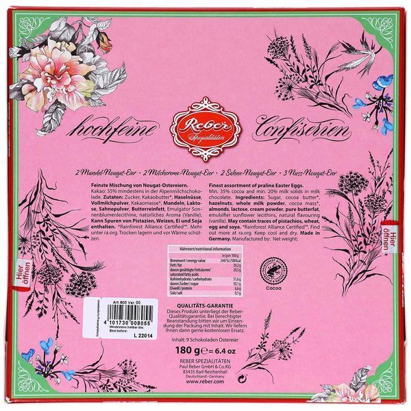 Шоколадные яйца Reber Spezialit&auml;ten Nougat Eier из молочного шоколада 9 шт. (180 г.) 8424 фото