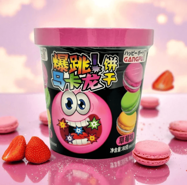 Печенье Макарон Gangfu Creamy Popping Candy с клубничным вкусом и взрывной карамелью 80г 10720 фото