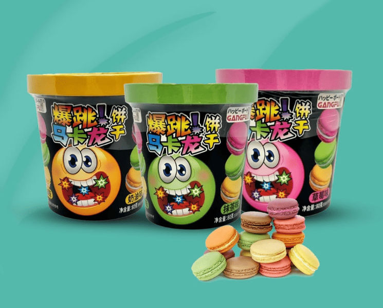 Печенье Макарон Gangfu Creamy Popping Candy с клубничным вкусом и взрывной карамелью 80г 10720 фото