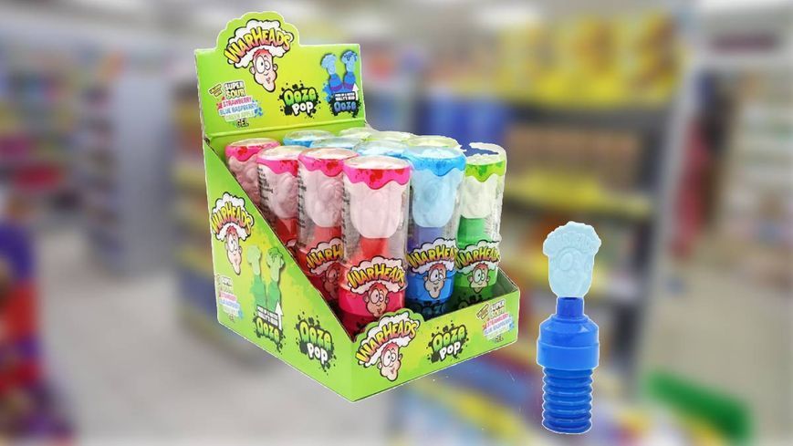 Льодяник Warheads Sour Ooze Pop зі смаком фруктів з рідкою кислою начинкою 40г (BBD 01/2026) 7223 фото