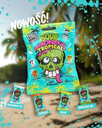 Купити Кислі льодяники Sour Madness Tropical у вигляді черепа 60г